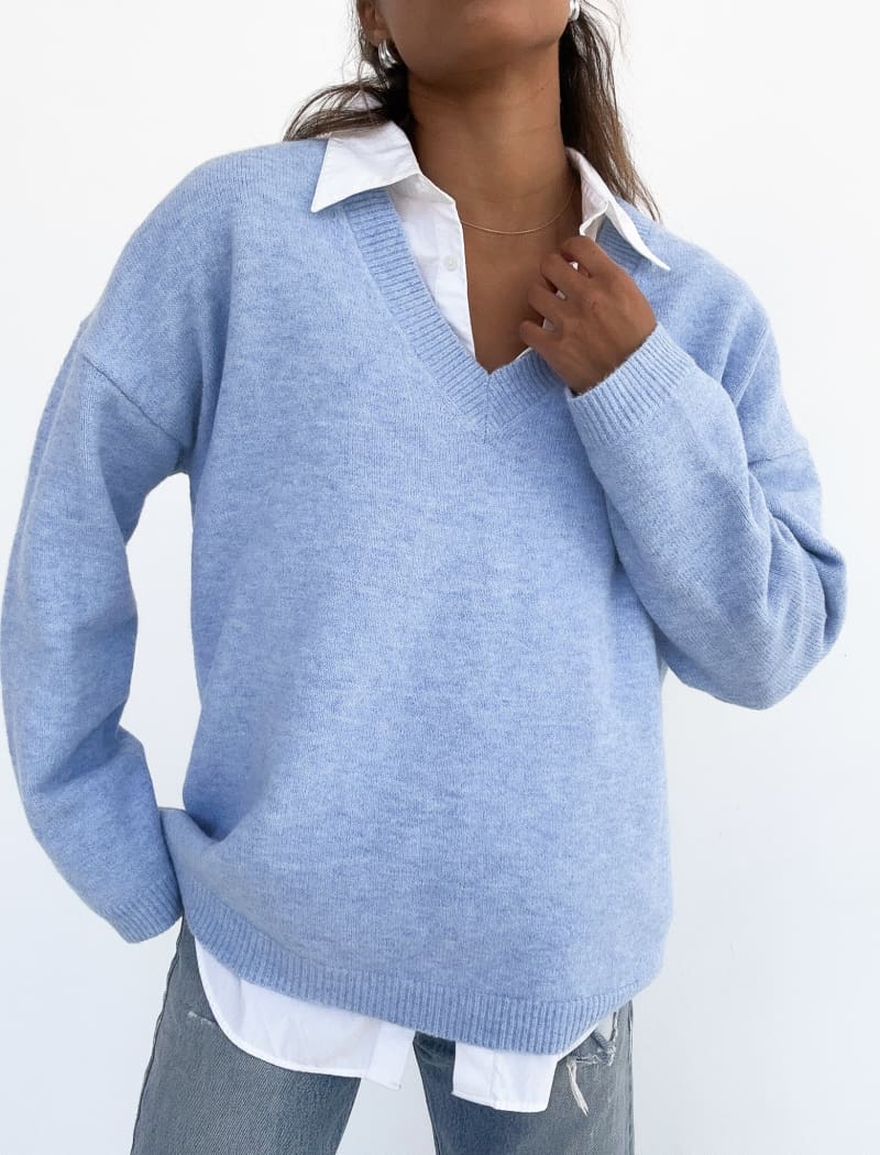 Cloud Blue, Cashmere V Neck Sweater