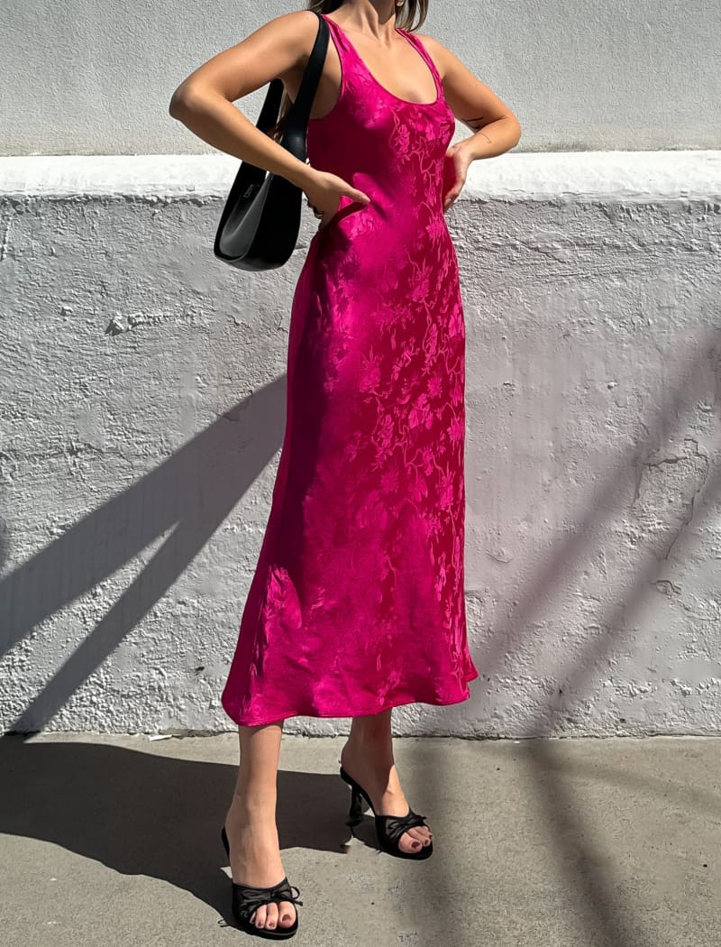 Market Midi Dress Fuchsia Jacquard Rumored