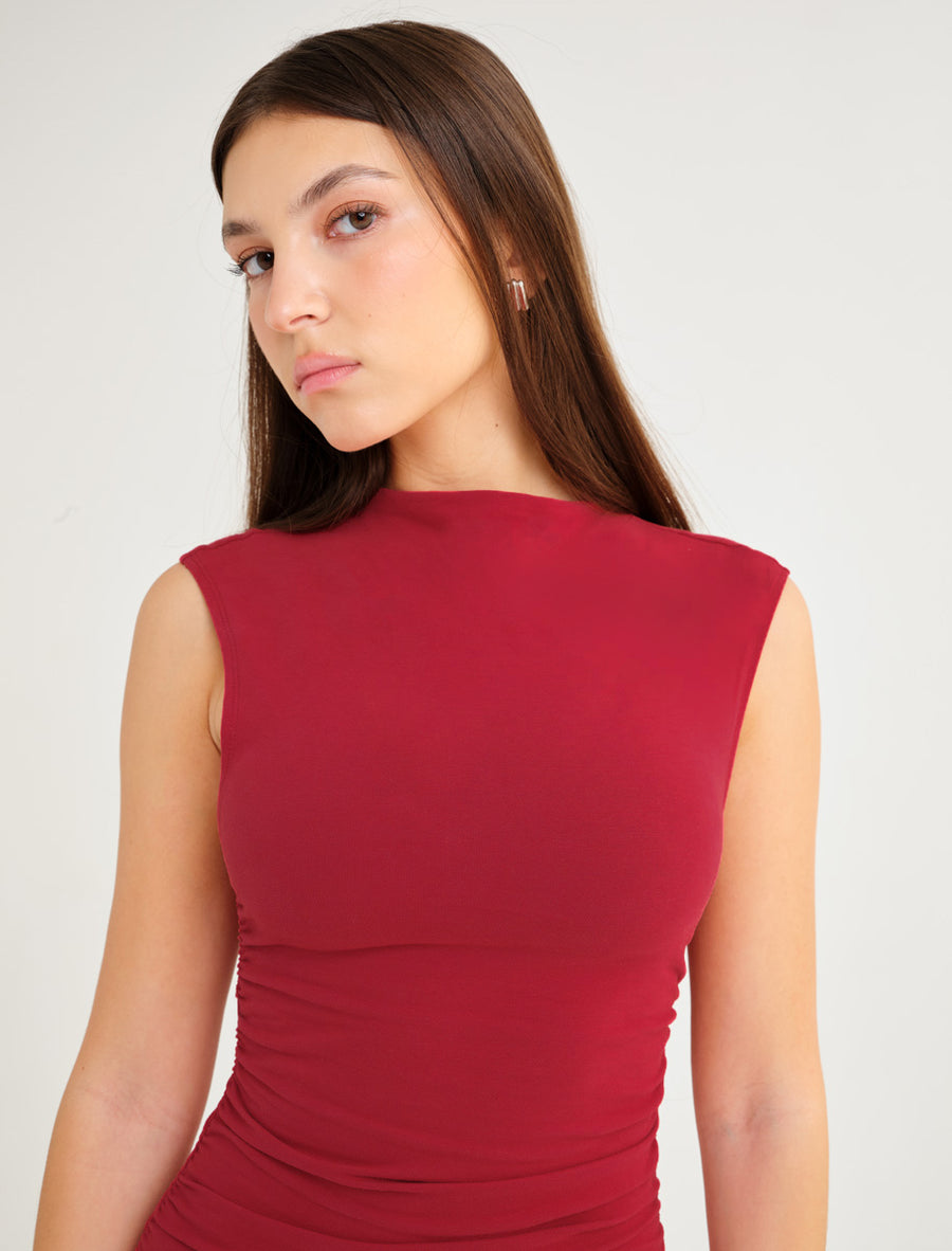 Minimalist Mini Dress | Maroon - Mini Dress