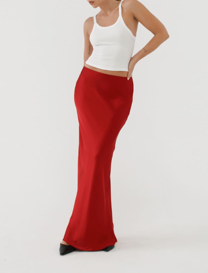 Archive Bias Maxi Skirt | Crimson - Maxi Skirt