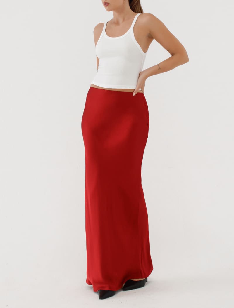 Archive Bias Maxi Skirt | Crimson - Maxi Skirt