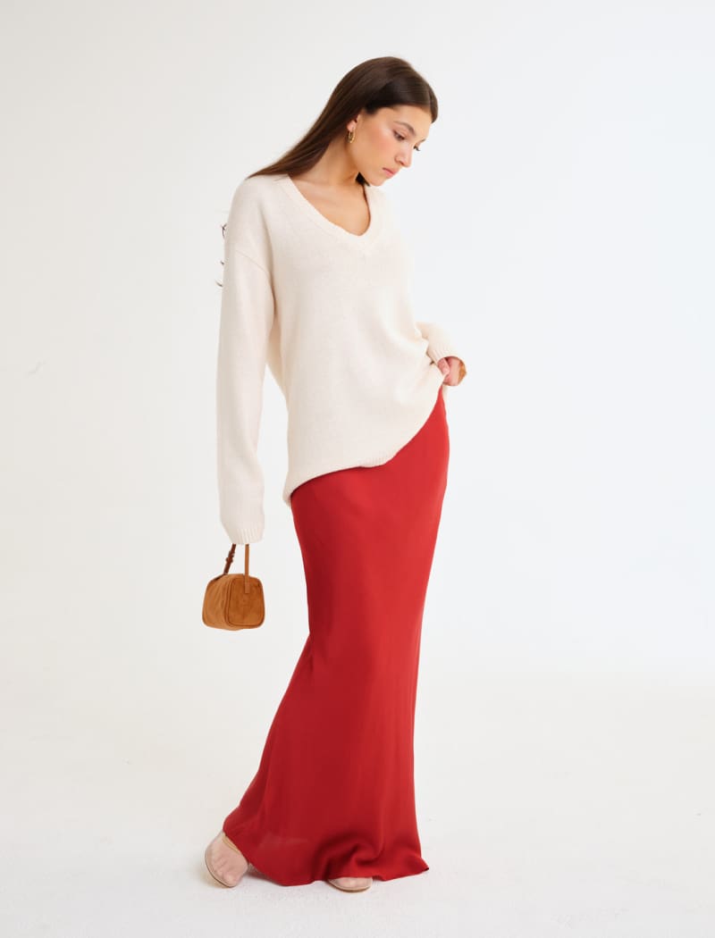 Archive Bias Maxi Skirt | Crimson - Maxi Skirt