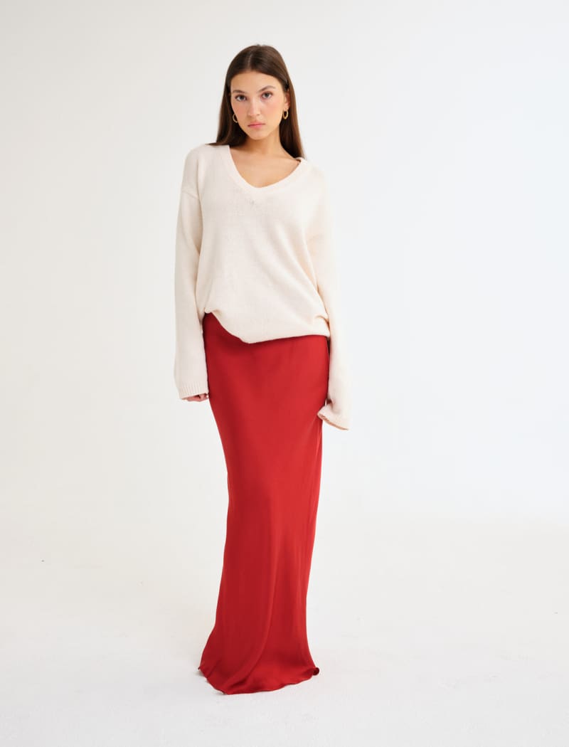 Archive Bias Maxi Skirt | Crimson - Maxi Skirt