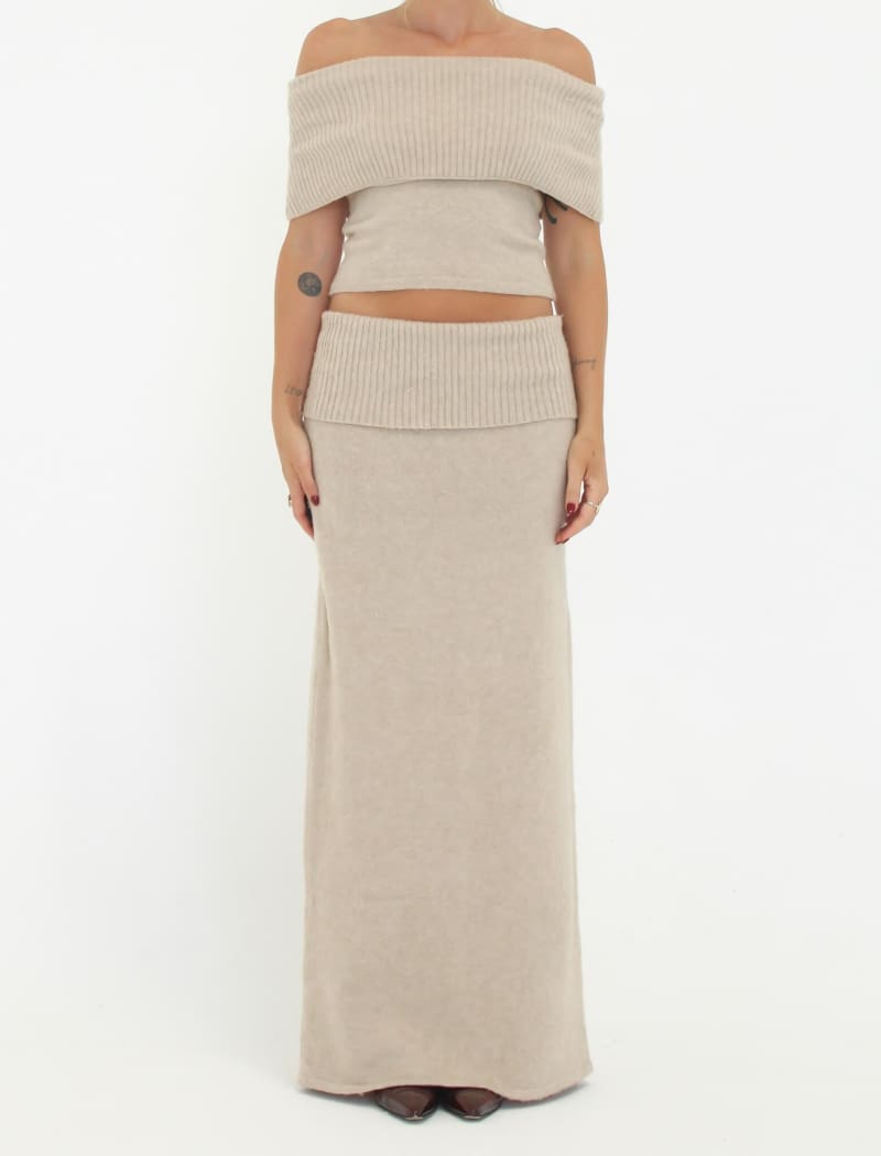 Fairfield Foldover Maxi Skirt | Latte - Maxi Skirt