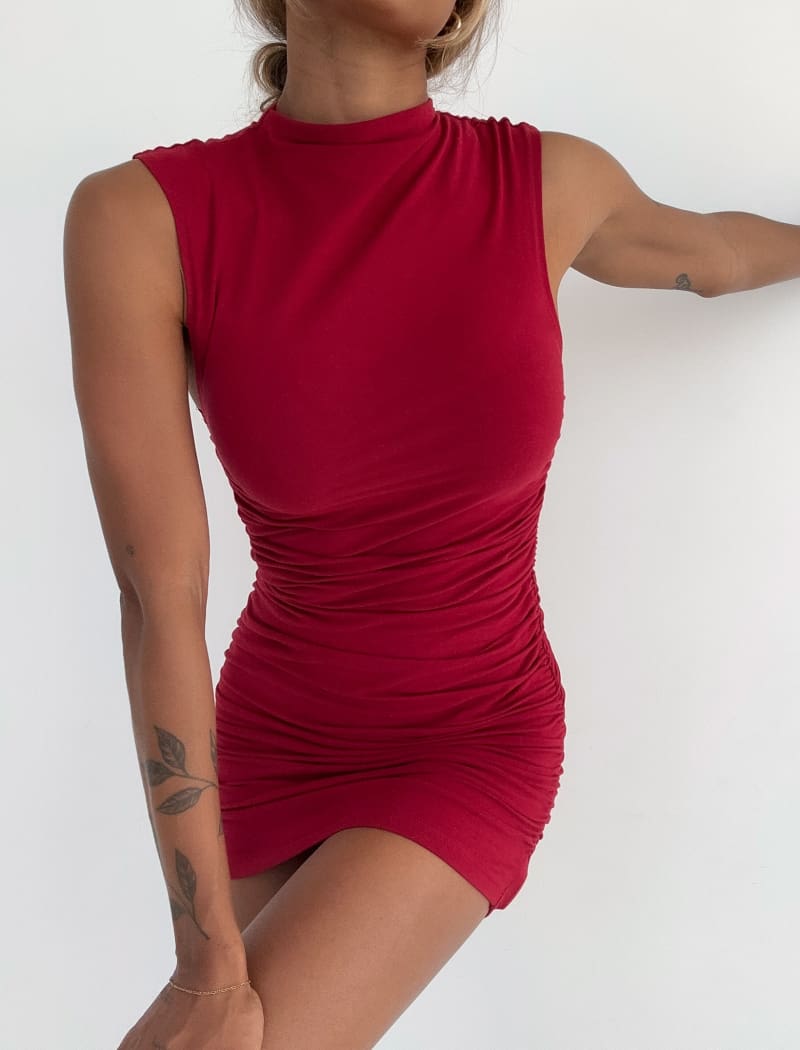 Minimalist Mini Dress | Maroon - Mini Dress