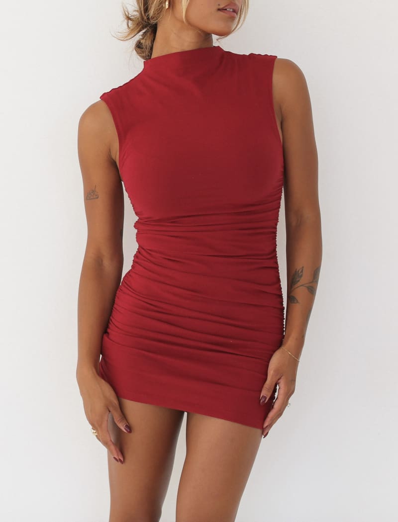 Minimalist Mini Dress | Maroon - Mini Dress