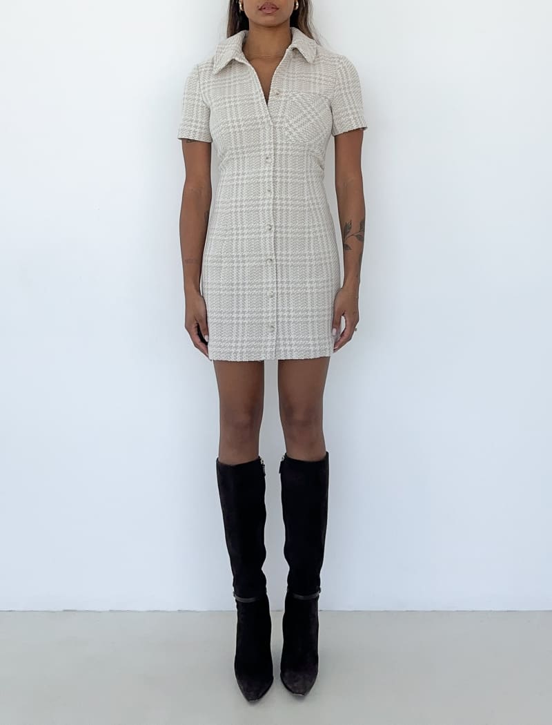 Notting Hill Mini Dress | Beige Glen Plaid - Mini Dress