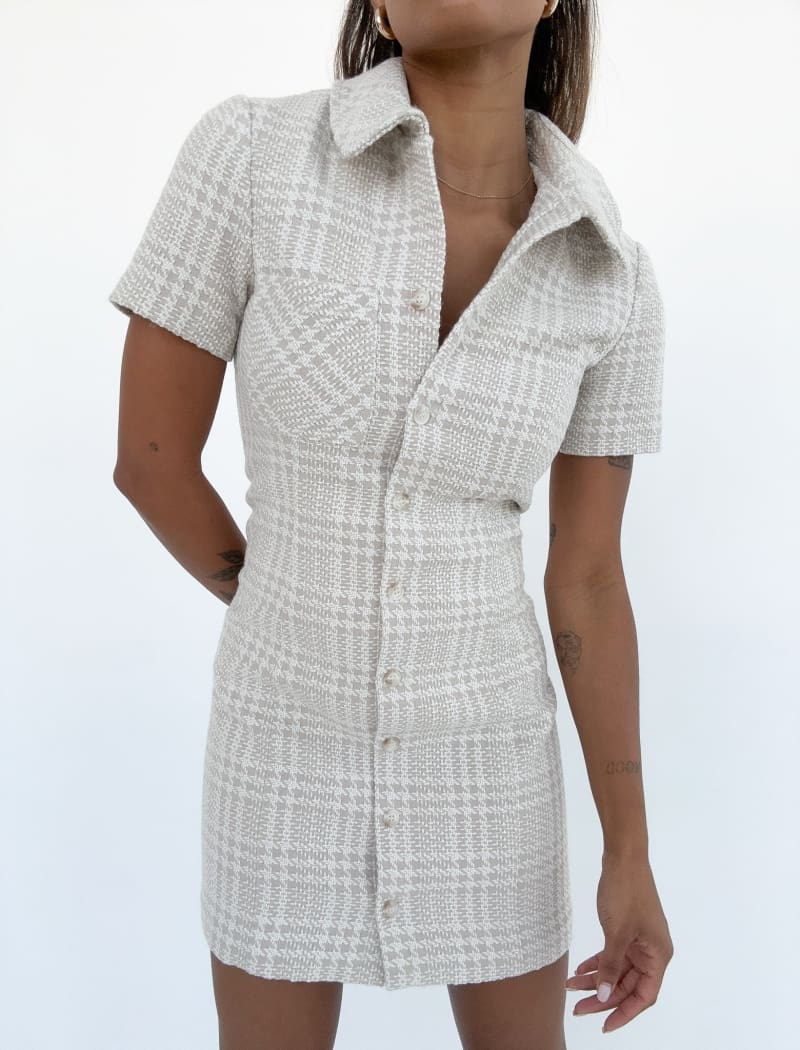 Notting Hill Mini Dress | Beige Glen Plaid - Mini Dress