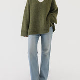 Oxford V-Neck Sweater | Moss - Sweaters