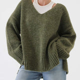 Oxford V-Neck Sweater | Moss - Sweaters