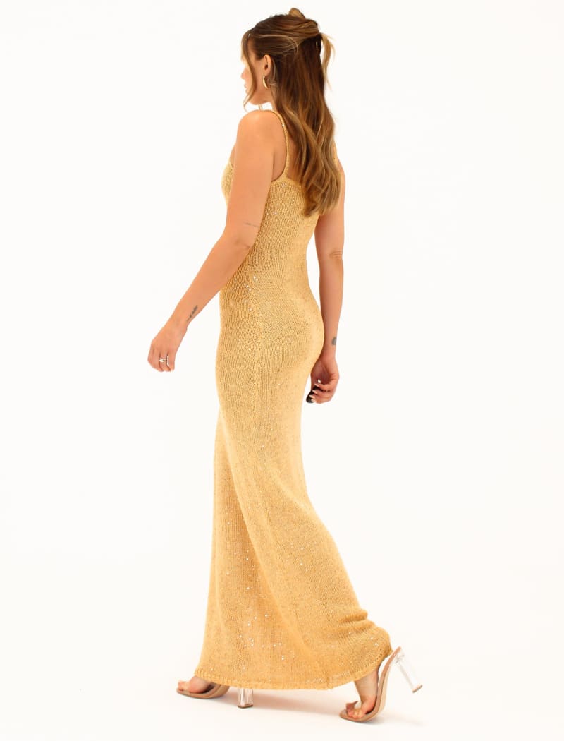 Palm Beach Maxi Dress Gold Sequin