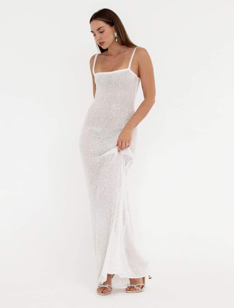 Sparkly white maxi dress online