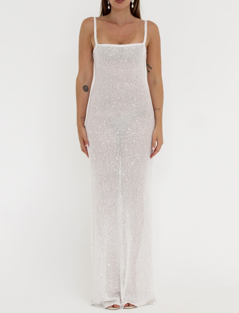 Palm Beach Maxi Dress | White Sequin - Maxi Dress