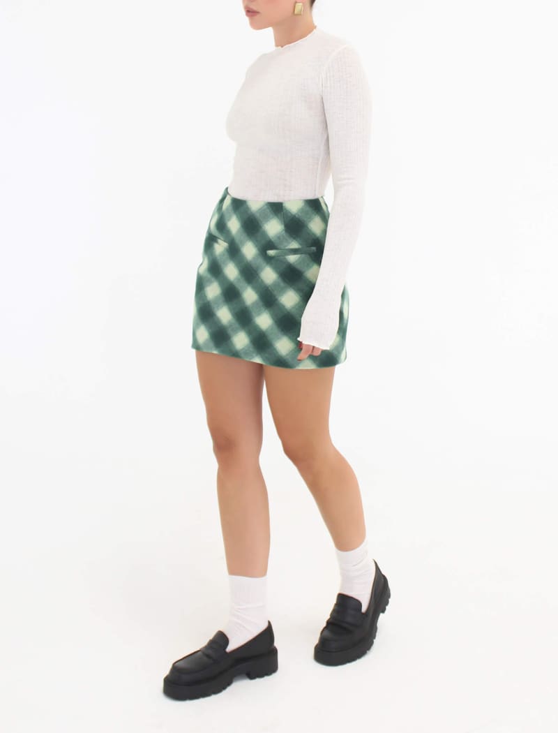 Green plaid skirt set best sale