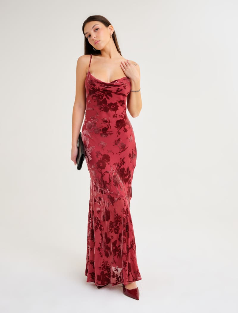 Santeria Maxi Dress | Crimson Devore - Maxi Dress