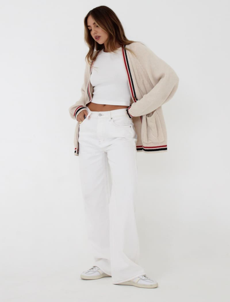 Scholar Cardigan | Cream Stripe - Cardigan