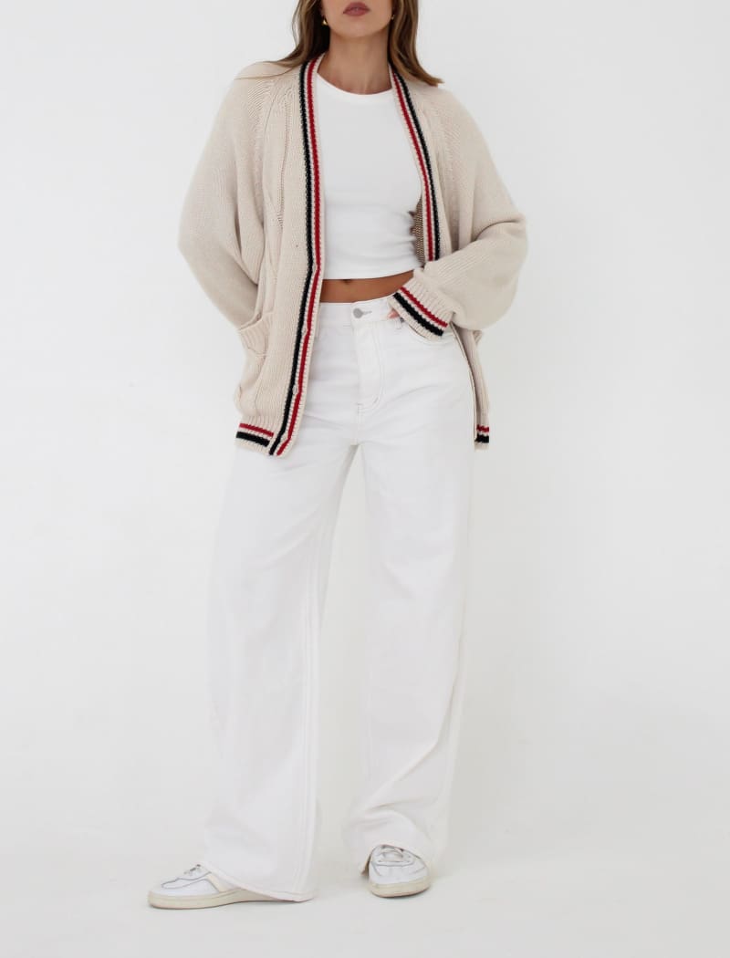 Scholar Cardigan | Cream Stripe - Cardigan