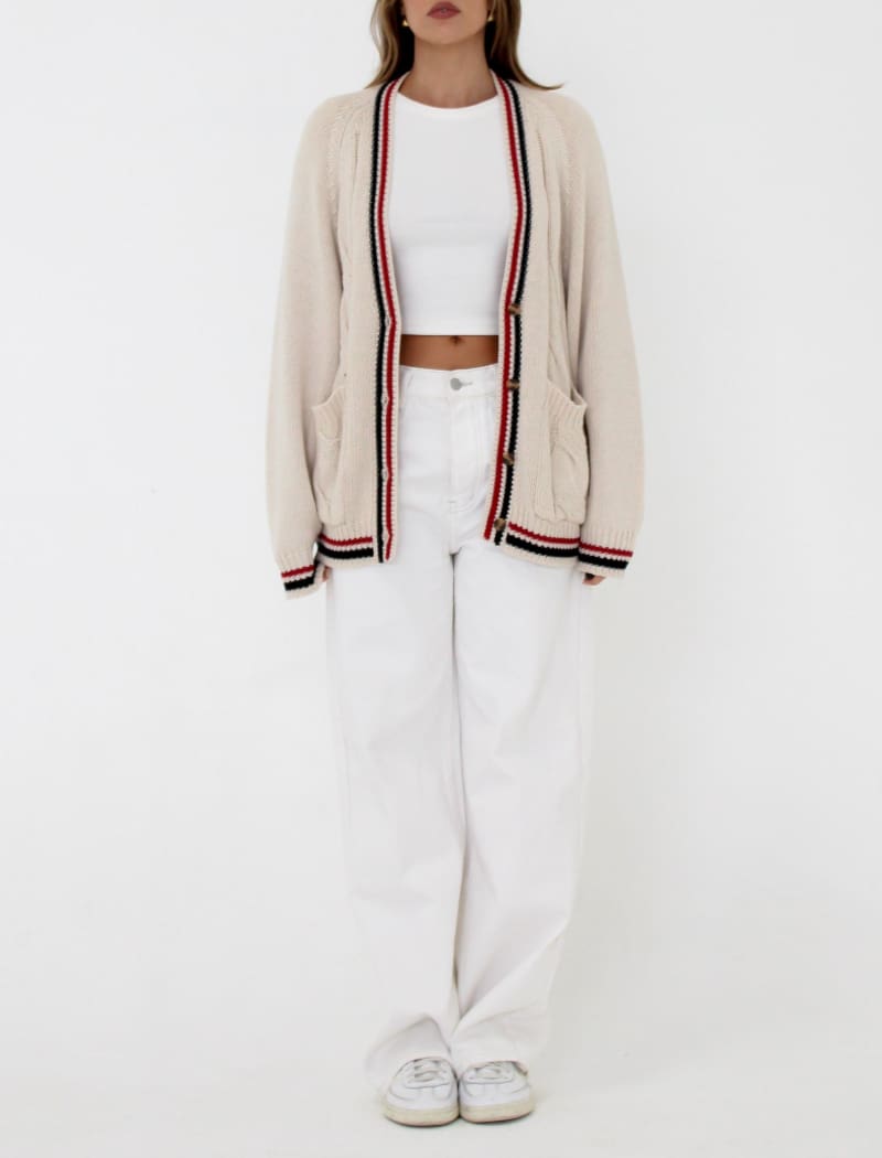 Scholar Cardigan | Cream Stripe - Cardigan