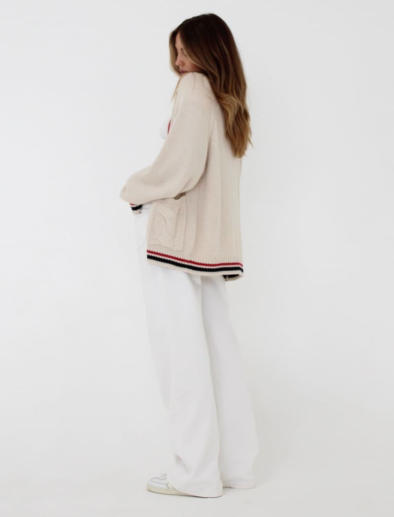 Scholar Cardigan | Cream Stripe - Cardigan