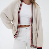 Scholar Cardigan | Cream Stripe - Cardigan