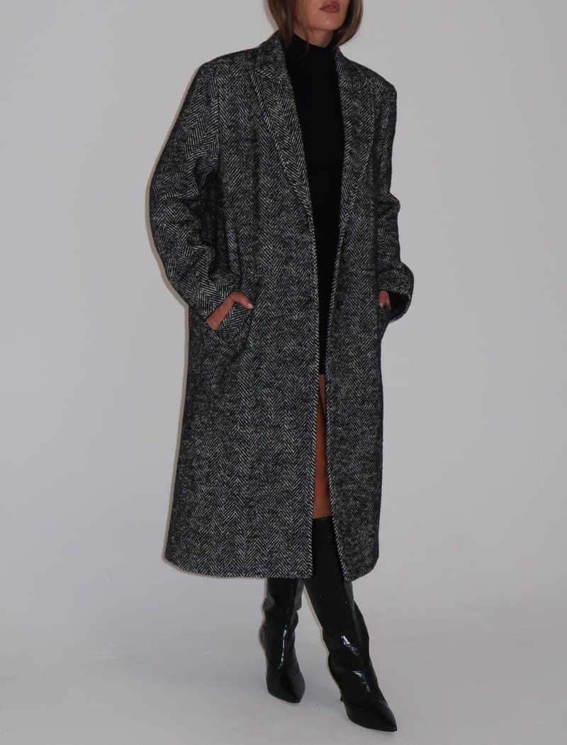 Sinatra Coat | Black Herringbone - Coat