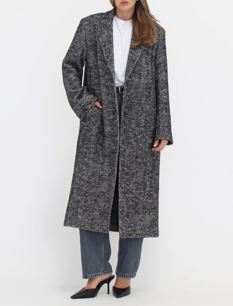 Sinatra Coat | Black Herringbone - Coat