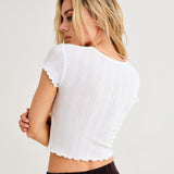 Topanga Tee | White Pointelle - T-Shirt