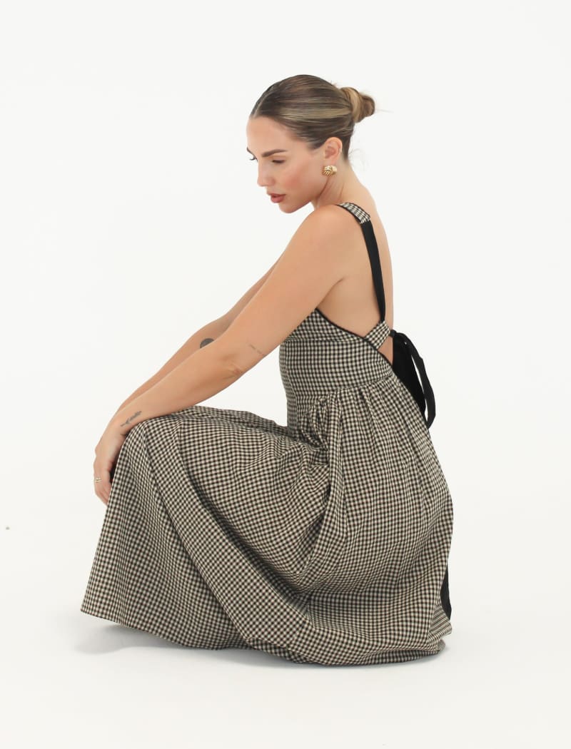 Toulouse Midi Dress | Black Gingham - Midi Dress