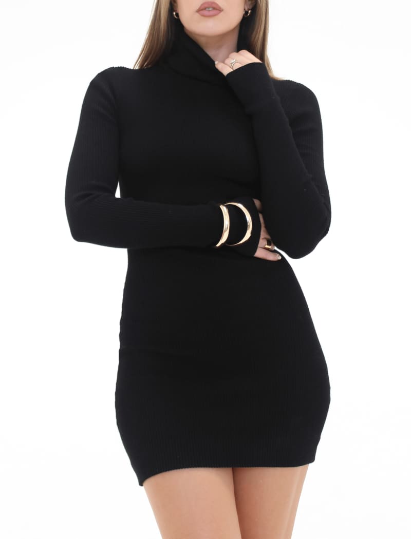 Turtleneck Mini Dress | Black - Mini Dress