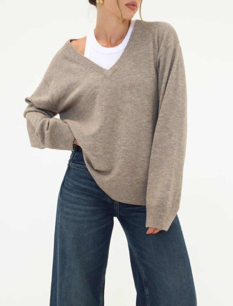 Vail V-Neck Sweater | Mocha Heather - Sweaters